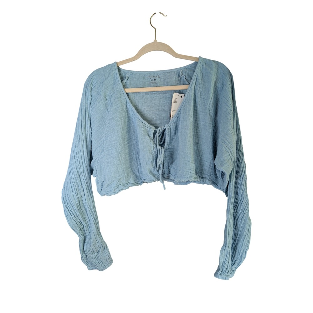 Out From Under UO Cropped Top Womens M Blue Cotton Gauze Tie Front NWT
